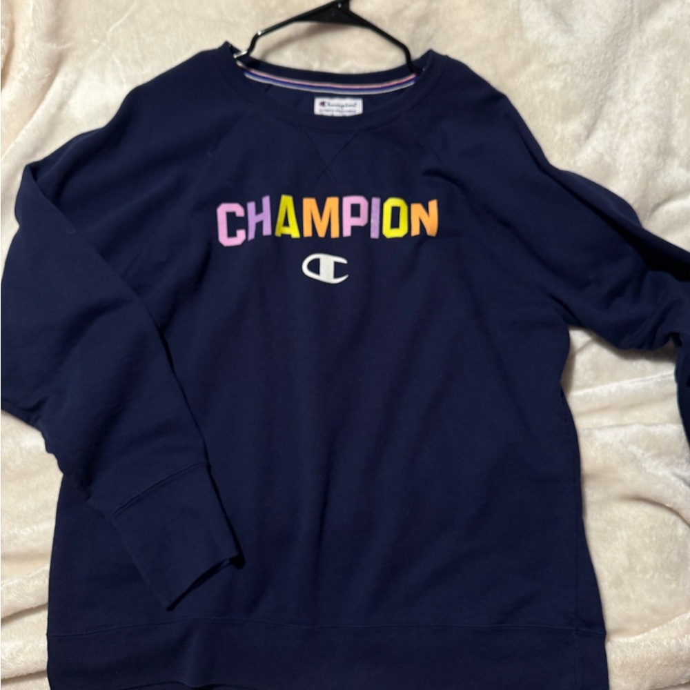Champion Dark Blue Sweatshirt with Colorful Trim